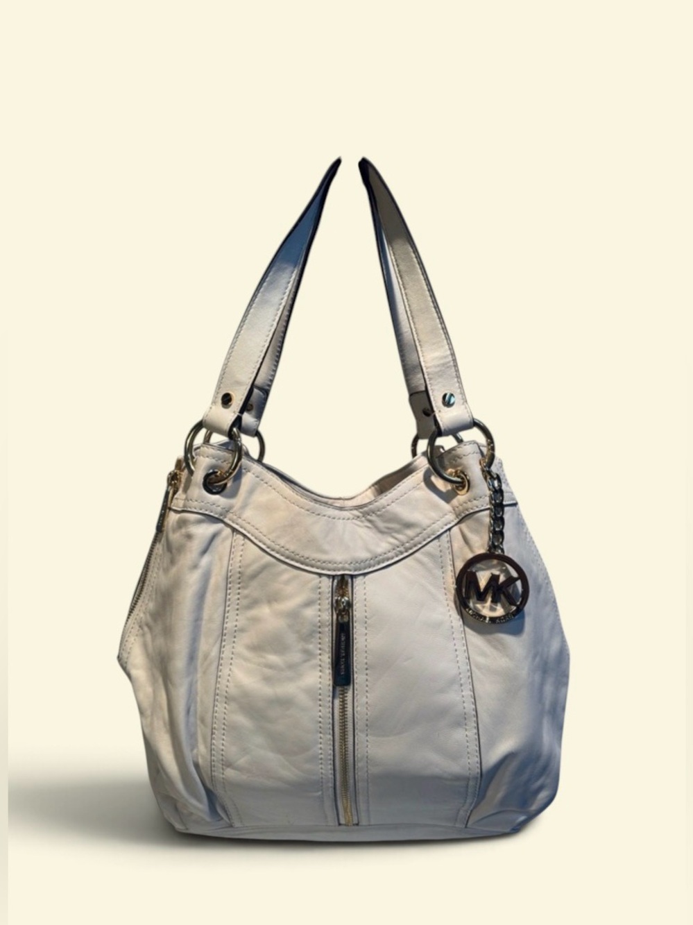 Michael Kors Cream Leather Shoulder Bag with Gold Hardware